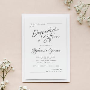 Moderne minimale uitnodiging voor vrijgezellenfeest Spaanse Moderno Minimo Despedida de Soltera Invitación