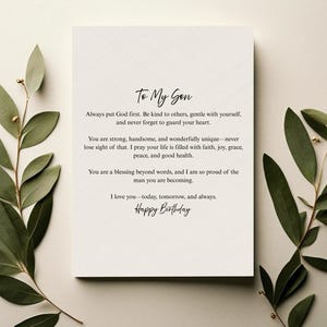 Son Birthday Blessing Card Printable | Christian Prayer Digital Card for Son | Faith-Based Birthday Gift Instant Download