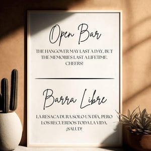 Cartel Bilingüe Moderno y Minimalista para Mesa de Postres en Bodas, Cumpleaños y Eventos | Digital | Español e Inglés