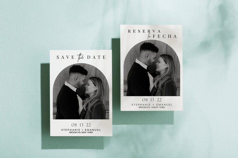 Bilingual Bundle Modern Minimal Photo Save the Date English Spanish Moderno Minimo Foto Reserva