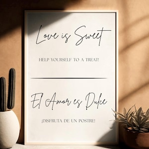 Cartel Bilingüe Moderno y Minimalista para Mesa de Postres en Bodas, Cumpleaños y Eventos | Digital | Español e Inglés