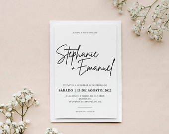 Modern Minimal Wedding Invitation Spanish Moderno Mínimo Invitacion de Boda Template Digital Download