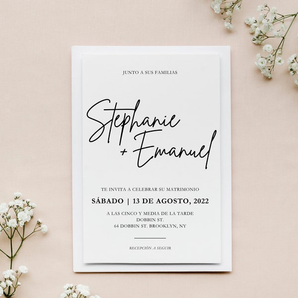 Modern Minimal Wedding Invitation Spanish Moderno Mínimo Invitacion de Boda Template Digital Download