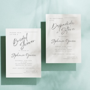 Paquete Bilingüe: Invitación Moderna y Minimalista para Despedida de Soltera en Español e Inglés | Moderno Mínimo Bridal Shower Invitación