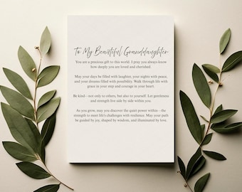 Christelijke kleindochter zegeningskaart | Op geloof gebaseerd afdrukbaar cadeau voor haar | Inspirerende digitale downloadherinnering