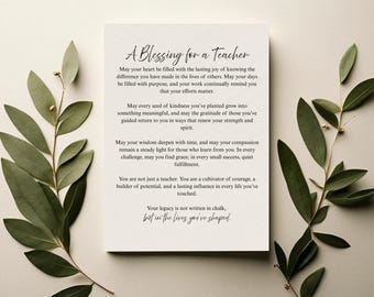Christian Teacher Blessing Card Printable | Teacher Appreciation Prayer Gift | Faith-Based Digital Download