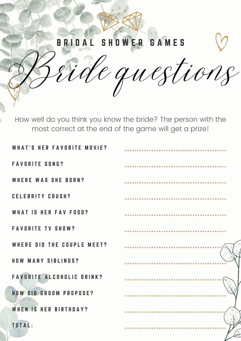 Eucalyptus Bridal Shower Games Instant Download, Printable Bridal ...