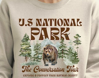 U.S. National Parks Sweatshirt, Mountain Bear Long Sleeve Shirt, Bear Wildlife Hoodie, Environmental Camping Park Ranger