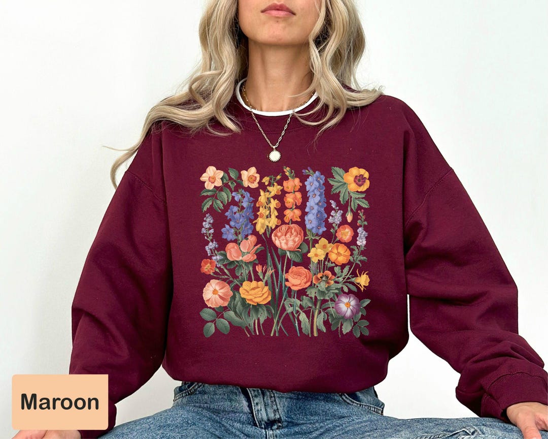 Vintage Style Wildflowers Sweatshirt, Botanical Floral Hoodie, Gift ...
