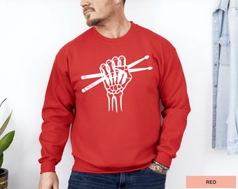 Skeleton Drummer Hand Sweatshirt: Gothic Punk Rock Music