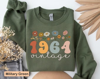 Wildflowers 60th Birthday Gift for Grandma - Retro Seventy First Birthday Hoodie - Vintage Style 1964 Long Sleeve Shirt