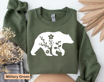 Floral Bear Sweatshirt - Bear Lover Girl Hoodie - Wildlife Wildflower Animal Lover Gift