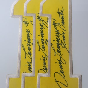 Hanson Brothers Denis Lemieux Yvon Barette Slapshot autographed 11 inch cotton twill jersey number