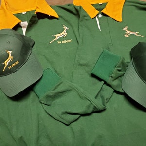 South Africa Bok Retro rugby Jerseys with hat, various sizes LOW on stock hurry