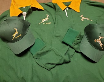 South Africa Bok Retro rugby Jerseys with hat, various sizes LOW on stock hurry