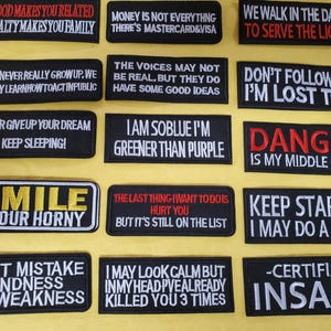 Embroidered various slogan Iron On Patches INCLUDES shipping
