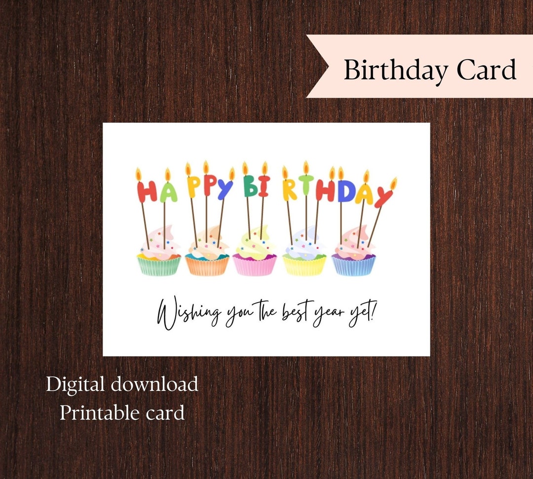 Printable Birthday Card. Happy Birthday Printable Card. Digital Download. PDF Birthday Card ...