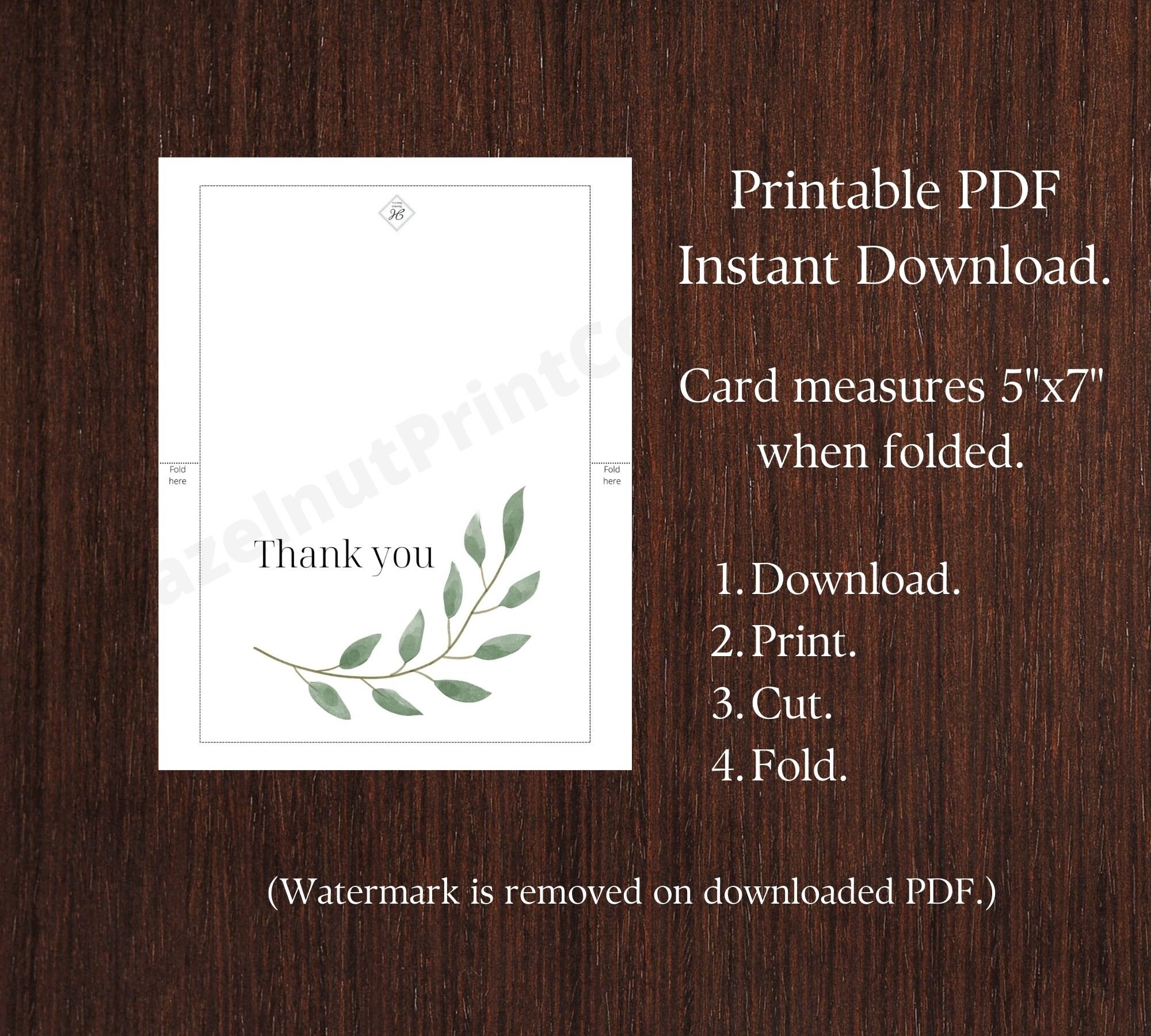 Printable Thank You Card. PDF Instant Download. Minimalist. Watercolor ...