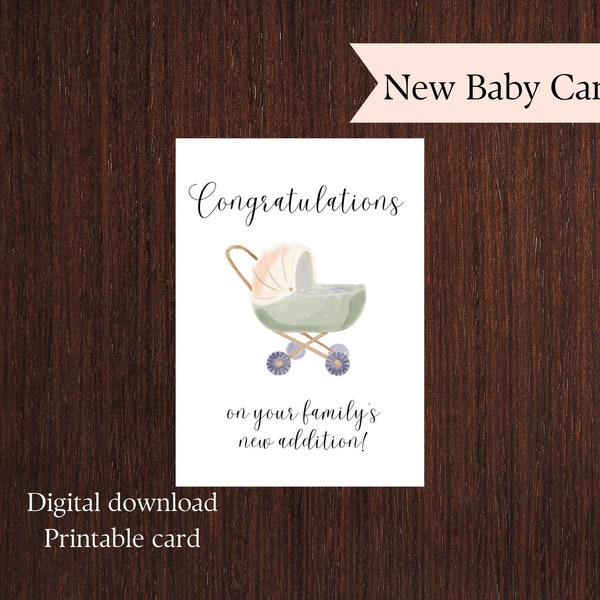 Printable New Baby Card. Congratulations Printable Card. Digital Download. New Parents. PDF Card for New Baby. Baby Shower Card. Stroller.