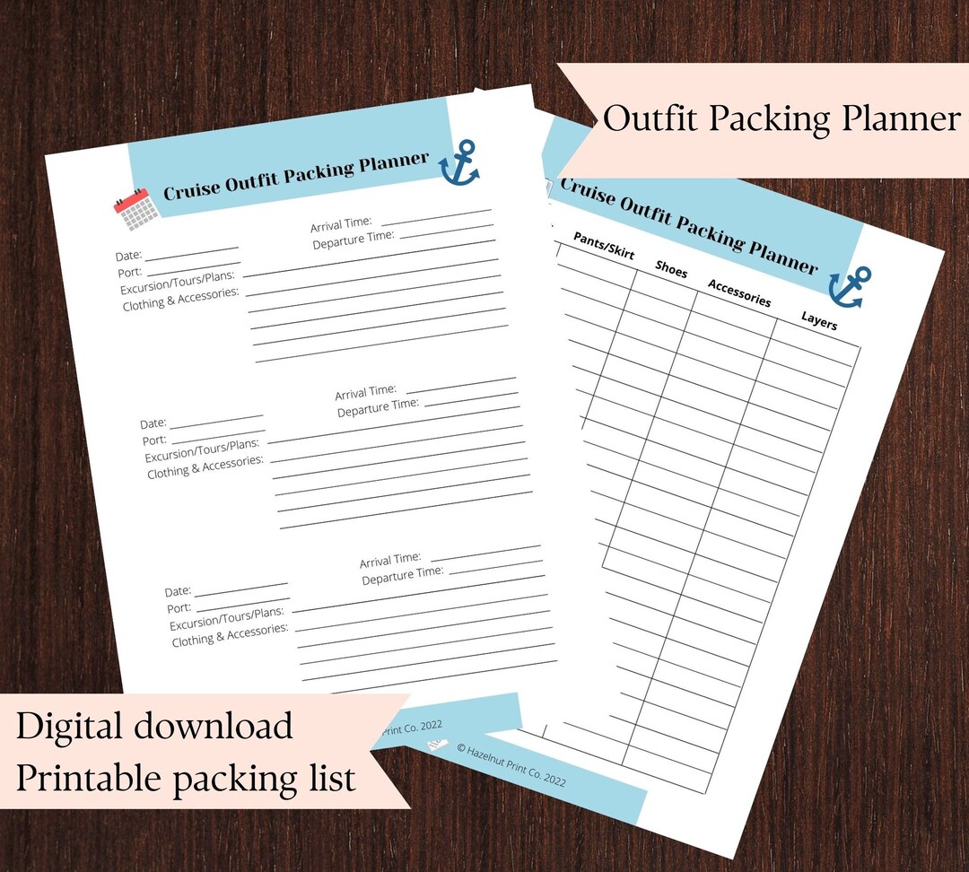 Cruise Outfit Packing Planner Printable. Printable Outfit Planner for ...