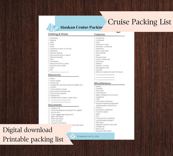 Alaskan Cruise Packing List. Printable Packing List for Cruise - Etsy