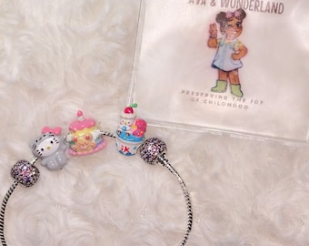 Kawaii Kanahai Ice cream sundae  925 sterling silver and enamel charm for bracelets