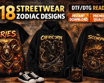 18 designs de alta resolução para streetwear com os signos do zodíaco