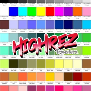 Pu&ograve; includere: Una cartella colori con 100 colori diversi, etichettati con i loro valori RGB. La cartella &egrave; intitolata "HIGHREZ Transfers."