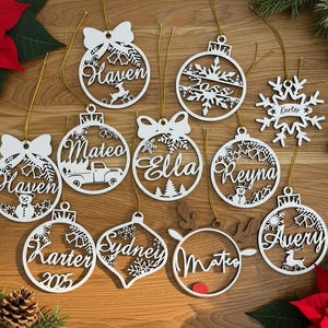 Custom Christmas Ornaments, Personalized Laser Cut Names, Wooden Xmas Tree Decor, Holiday Bauble Gift for Home or Friends