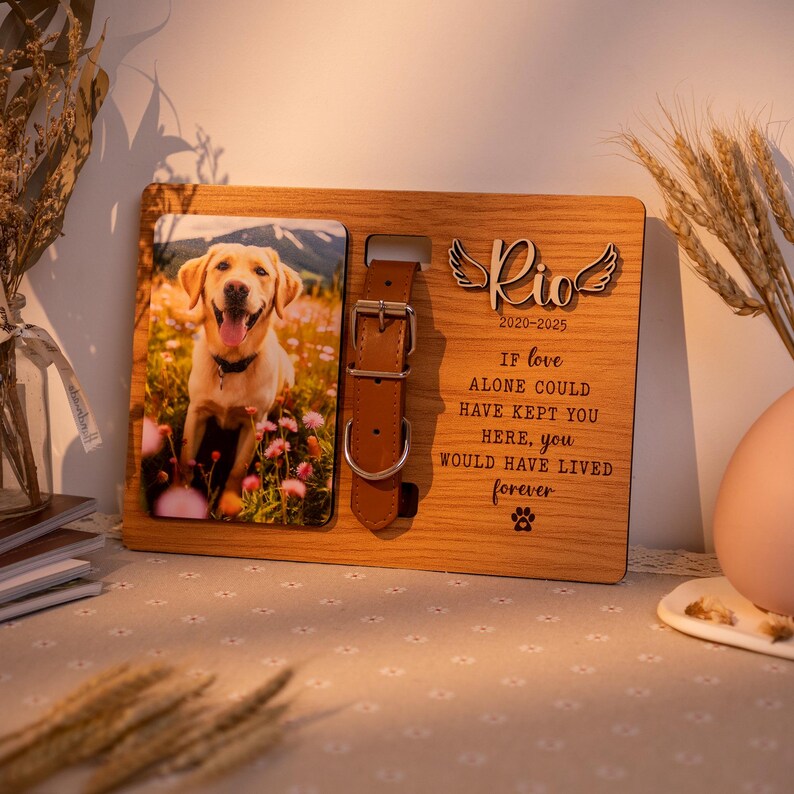 Personalized Dog Memorial Wood Frame With Collar Holder, Memorial Pet ...