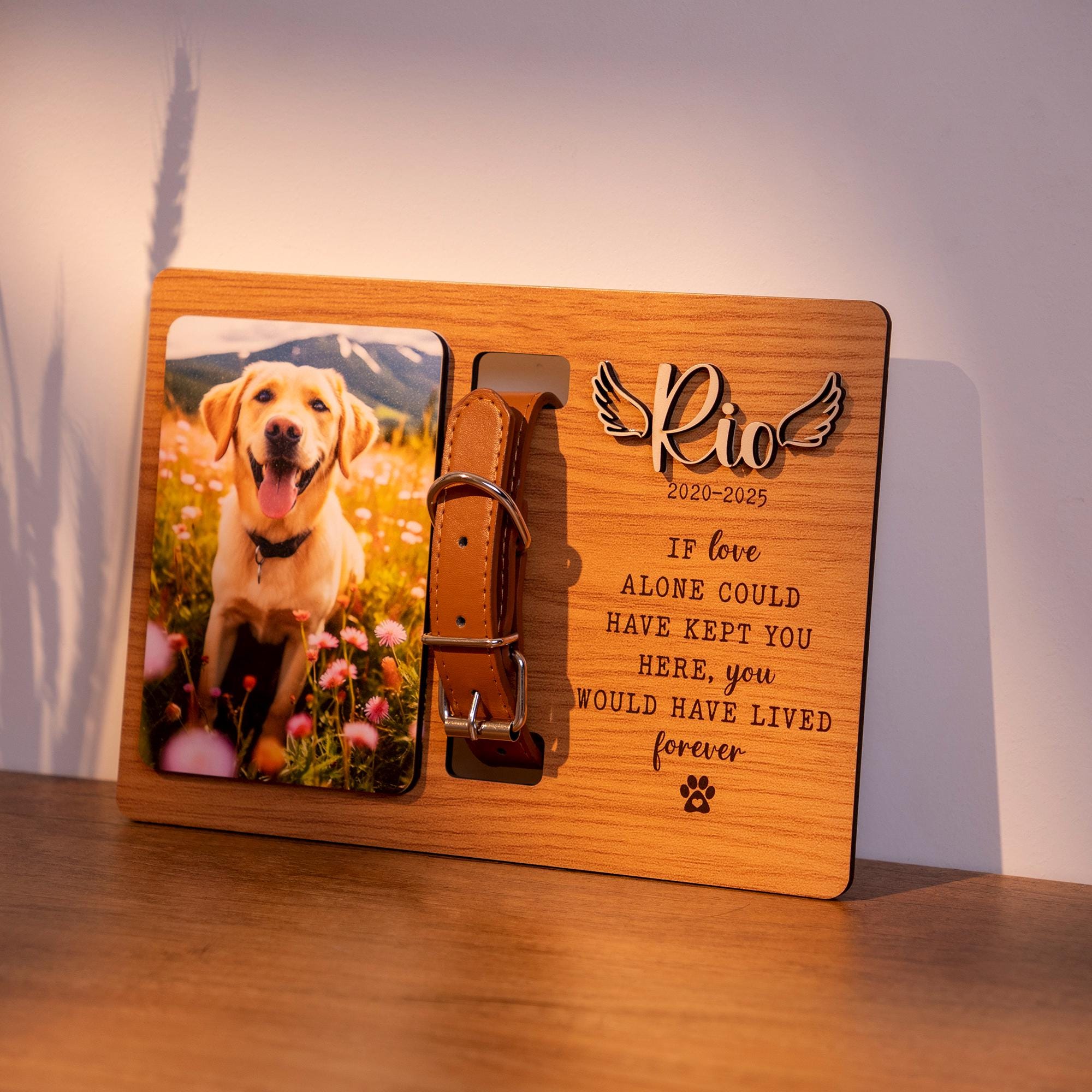 Personalized Dog Memorial Wood Frame With Collar Holder, Memorial Pet ...