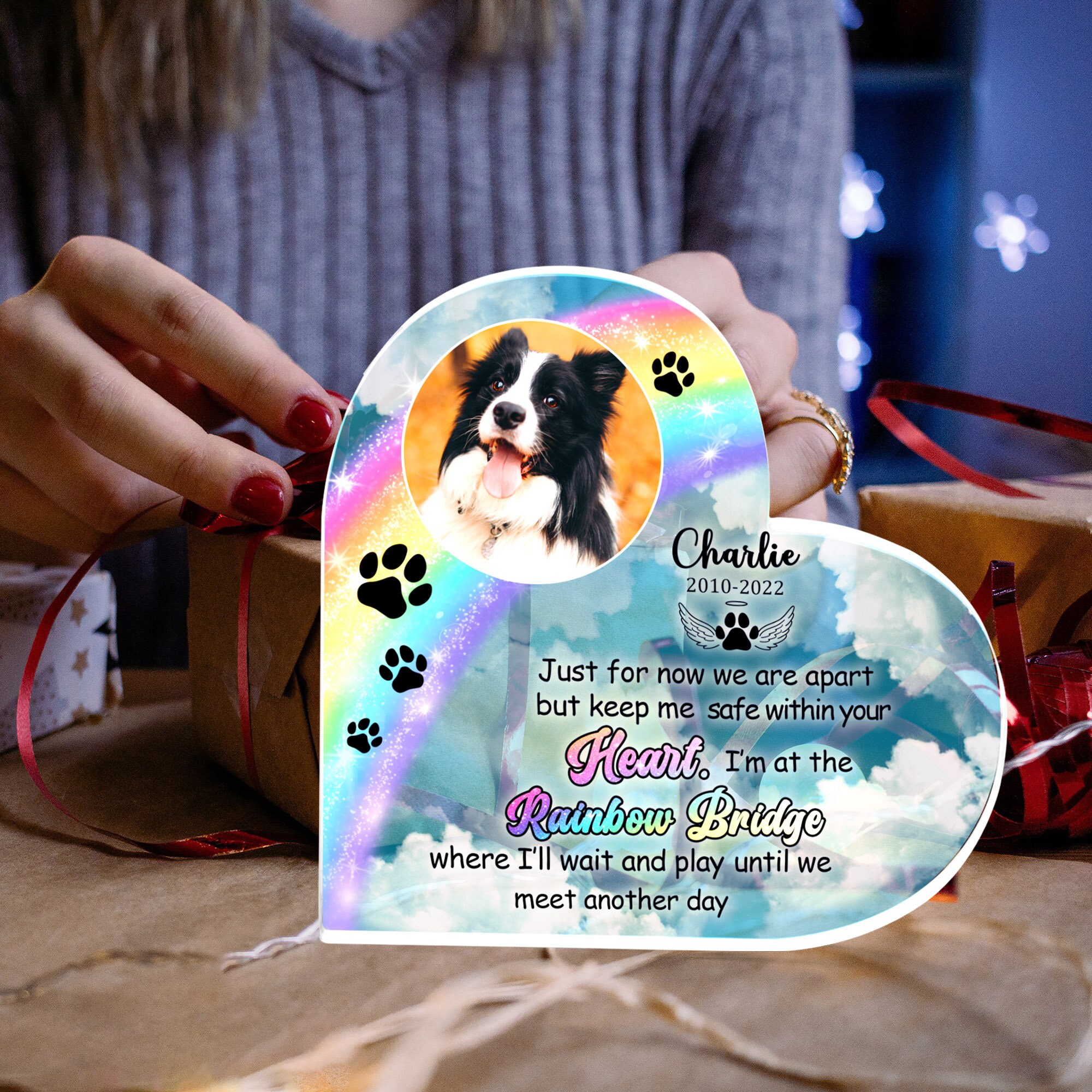 Pet Memorial Photo Plaque, Rainbow Bridge Acrylic Plaque, Custom Pet Loss Gift, Dog Cat Remembrance Gift, PMP06