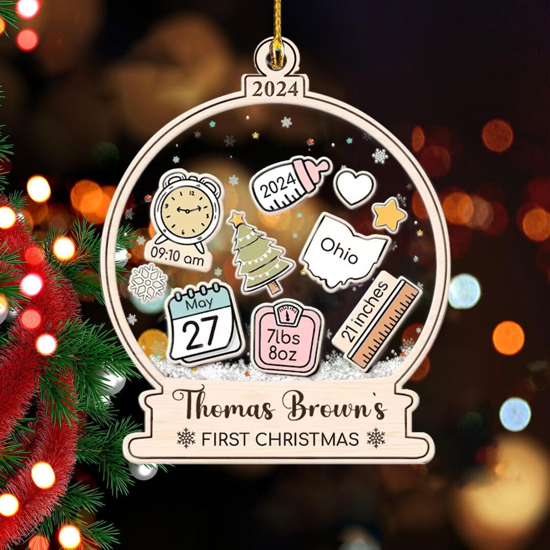Personalized Baby's 1st Christmas Ornament, Custom 4D Shake