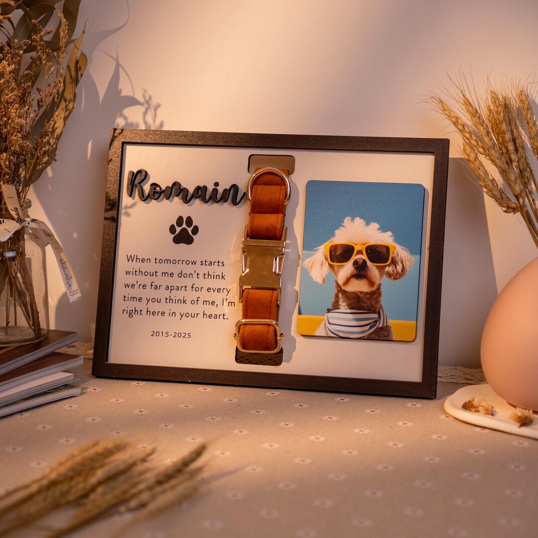 Personalized Pet Memorial Wood Frame With Collar Holder, Custom Dog ...