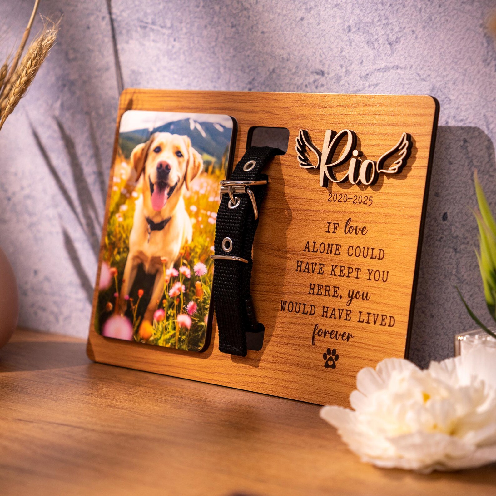 Personalized Dog Memorial Wood Frame With Collar Holder, Memorial Pet ...