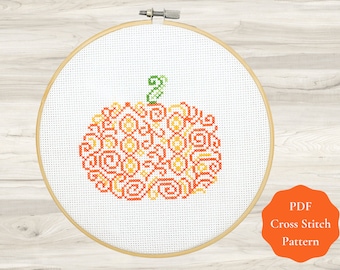 Pumpkin Cross Stitch Pattern, Easy Cross Stitch Pattern, Fall Cross Stitch Chart, Orange Cross Stitch Chart