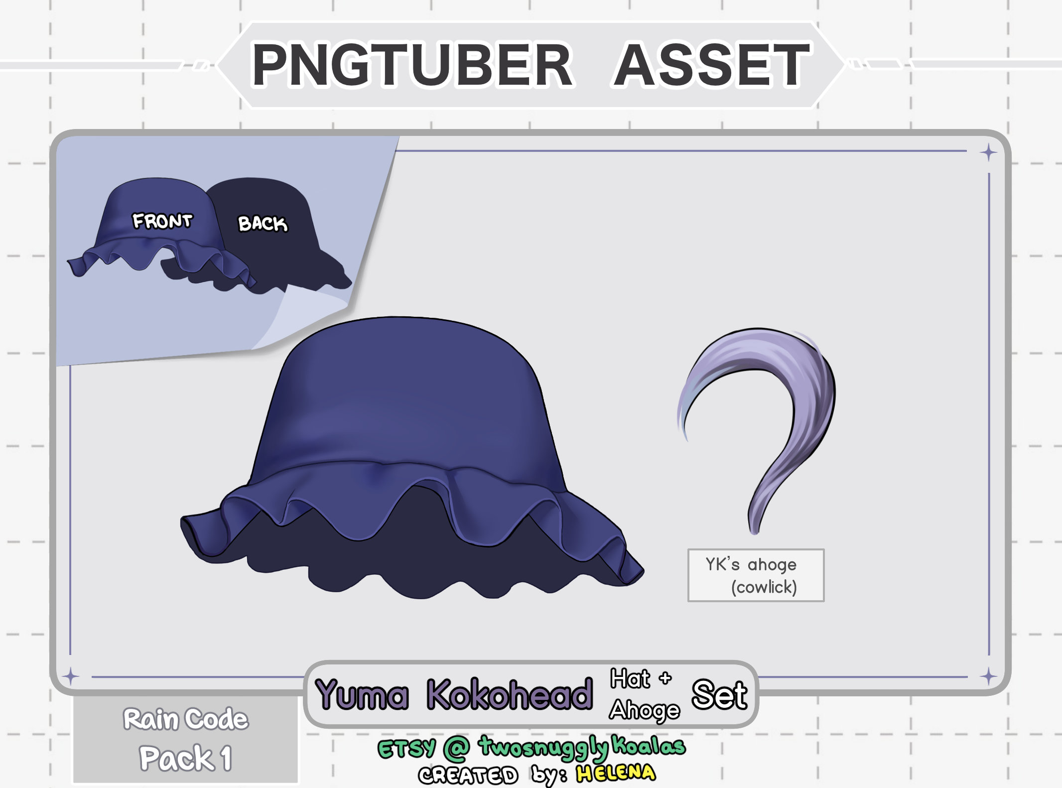 Pngtuber Asset | Rain Code [pack 1] - Yuma Kokohead Hat +