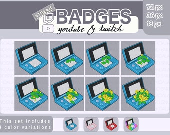 Twitch (sub/bit) Badges | handheld console + flowers (pixel art)