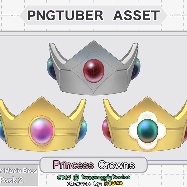 PNGtuber Asset | SMB Pack 2 - Princess Crowns: Peach, Daisy and Rosalina