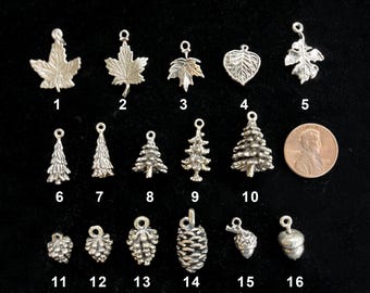 Sterling Leafy Charms - Leaves, Acorns, Trees & Pinecones! Aspen, Fir, Maple, Oak, Pine?