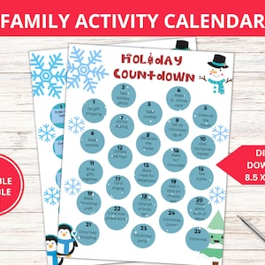 Christmas Countdown Printable, Printable Advent Activities, Advent Calendar For Kids, 24 Days Of Christmas, Days Until Christmas,  PDF