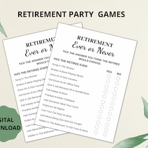 Jeux de fête de retraite imprimables, je n'ai jamais jeu, retraite de collègue, jeux amusants de fête de retraite, idées de fête de retraite