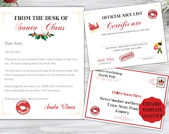 Letter from Santa, Editable Letters From Santa Official Greeting, Nice list Certificate, Letter from North Pole, Christmas Letter