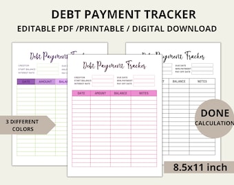 Debt Payment Goal Tracker, Debt Payment Digita Log,Snowball Debt Tracker Printable , Finance Planner, Debt Free Progress, Budget Planner