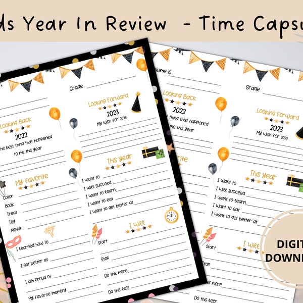 New Years Resolution 2023  Printable, Kids Time Capsule Printable, Kids Year In Review, New Years  Eve, New Year Reflection, New Year Games