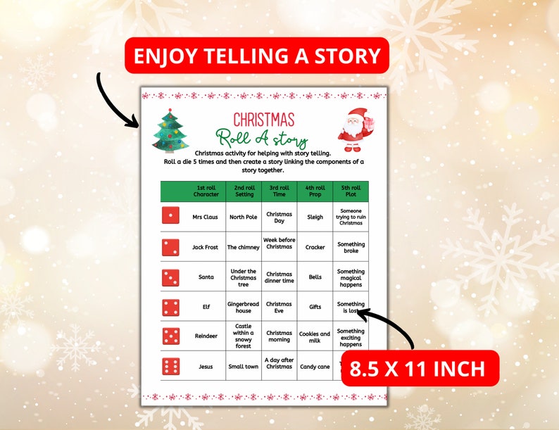 Roll A Christmas Story Game Printable, Roll A Christmas Story Dice Game ...