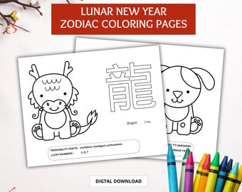 Chinese New Year Zodiac Coloring Pages, Lunar New Year 2025 for Kids, Year of the Snake , Chinese Zodiac, Printable Coloring SheetsActivity