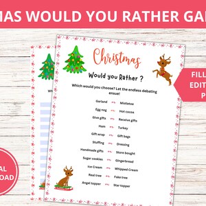 Christmas Would You Rather Game For Kids,  Christmas Activity For Kids, Christmas Party Printable Game, Classroom Game, This Or That Game
