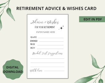 Retirement Advice And Wishes Card, Retirement Party Game Idea, Goodbye Party Game, Bucket List Suggestions, Printable Instant Download,