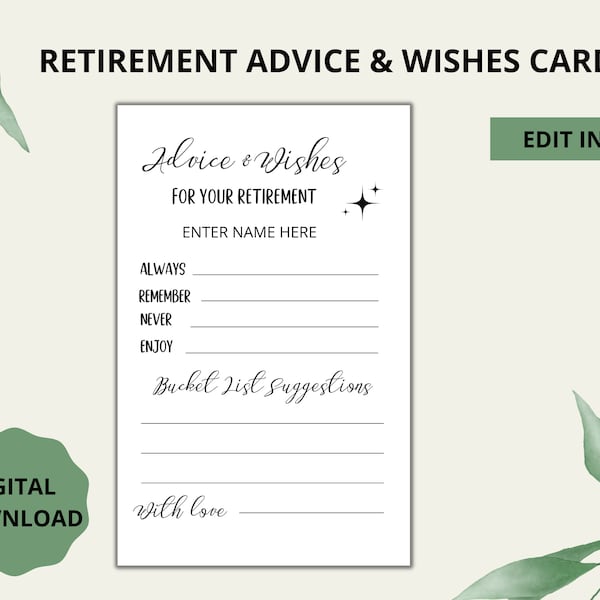 Retirement Advice And Wishes Card, Retirement Party Game Idea, Goodbye Party Game, Bucket List Suggestions, Printable Instant Download,